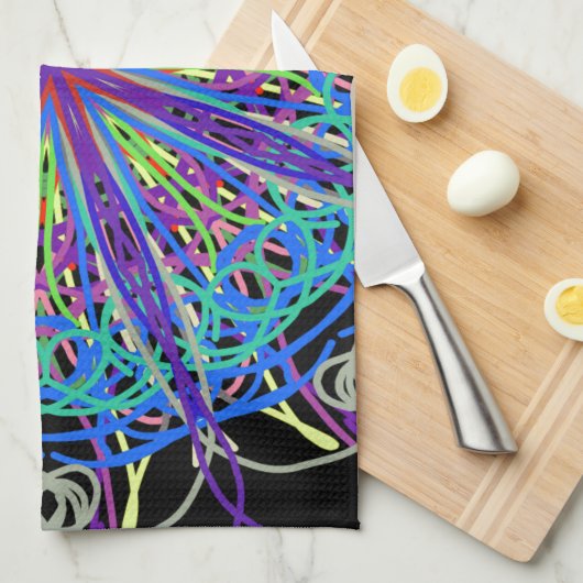 万華鏡のように千変万化するパターンマンダラアートうれしそうな色 キッチンタオル (四つ折り)