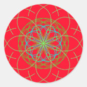 万華鏡のように千変万化するパターンマンダラアートレッドグリーンエネルギーボール ラウンドシール (正面)