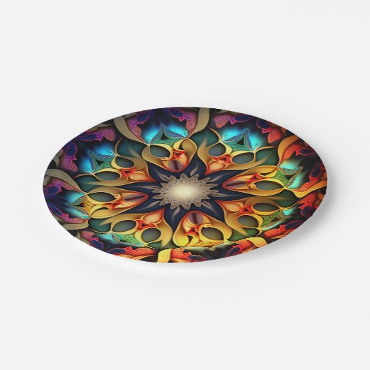 万華鏡のように千変万化するパターンマンダラフラワーデザイン-23091 ペーパープレート (アングル)