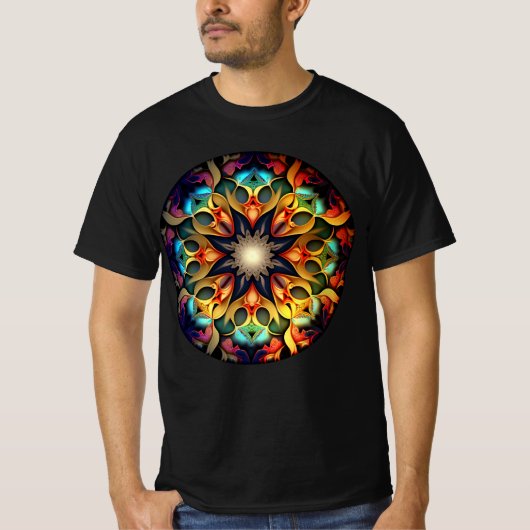 万華鏡のように千変万化するパターンマンダラフラワーデザイン-23091 Tシャツ (正面)
