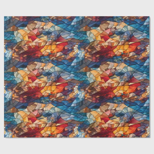 万華鏡のように千変万化するパターンモザイク：ステンドグラスインスパイア ラッピングペーパー (フラット)
