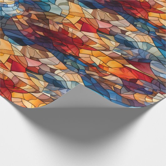 万華鏡のように千変万化するパターンモザイク：ステンドグラスインスパイア ラッピングペーパー (角)
