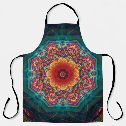 万華鏡のように千変万化するパターン数々の色の美しい花柄 エプロン (正面)