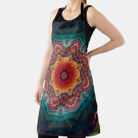 万華鏡のように千変万化するパターン数々の色の美しい花柄 エプロン (インサイチュ)