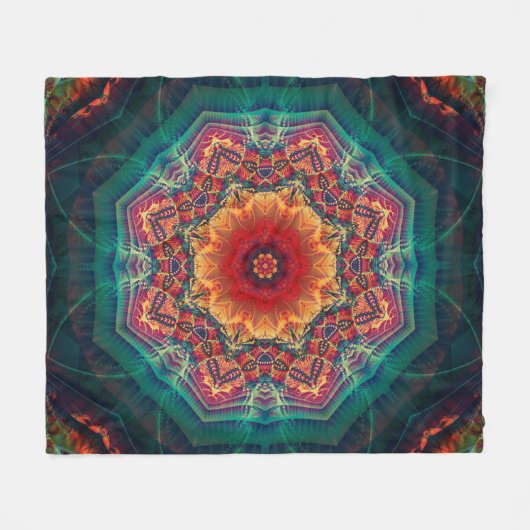 万華鏡のように千変万化するパターン数々の色の美しい花柄 フリースブランケット (正面(横))