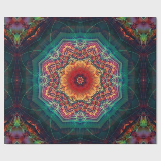 万華鏡のように千変万化するパターン数々の色の美しい花柄 ラッピングペーパー (フラット)