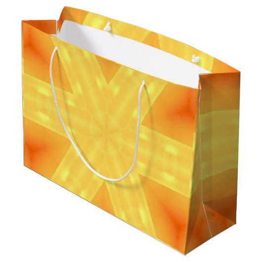 万華鏡のように千変万化するパターン明るい黄色と線 ラージペーパーバッグ (裏面アングル)