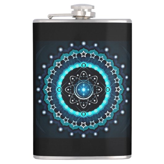 万華鏡のように千変万化するパターン曼荼羅（黒背景） フラスク (正面)