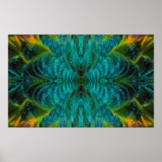 万華鏡のように千変万化するパターン羽毛デザイン ポスター (正面)