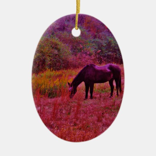 万華鏡のように千変万化するパターン色田の馬 セラミックオーナメント (正面)