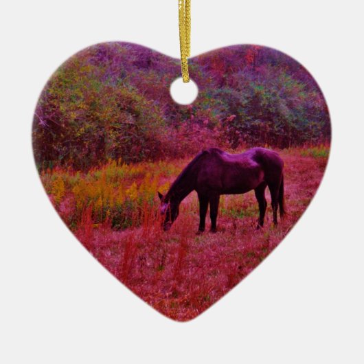 万華鏡のように千変万化するパターン色田の馬 セラミックオーナメント (正面)