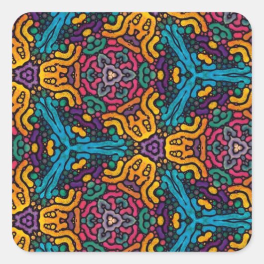 万華鏡のように千変万化するパターン花シール スクエアシール (正面)