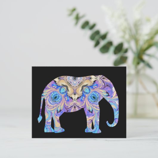 万華鏡のように千変万化するパターン象はがき黒背景 ポストカード (スタンド正面)