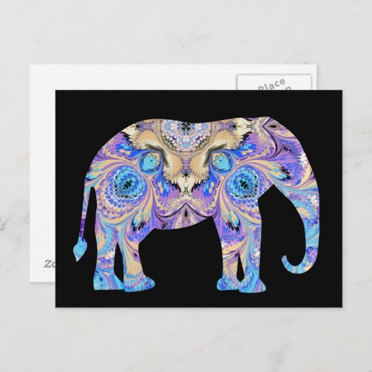 万華鏡のように千変万化するパターン象はがき黒背景 ポストカード (正面/裏面)