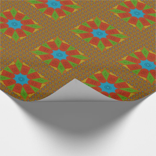 万華鏡のように千変万化するパターン開花鮮やかAアフリカプリント色 ラッピングペーパー (角)