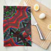 万華鏡のように千変万化するパターン（円形、緑、赤） キッチンタオル (四つ折り)