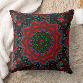 万華鏡のように千変万化するパターン（円形、緑、赤） クッション (ブランケット)