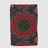 万華鏡のように千変万化するパターン（円形、緑、赤） ゴルフタオル (正面)