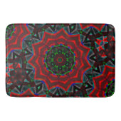 万華鏡のように千変万化するパターン（円形、緑、赤） バスマット (正面)