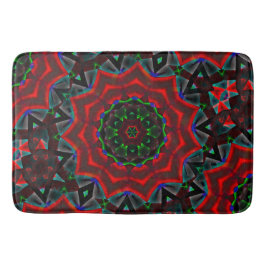 万華鏡のように千変万化するパターン（円形、緑、赤） バスマット