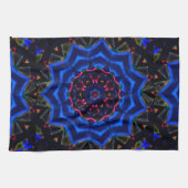 万華鏡のように千変万化するパターン（円、サーモンから青のグラデーション） キッチンタオル (横)