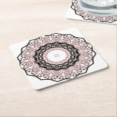 万華鏡のように千変万化するパターン、曼荼羅 スクエアペーパーコースター (アングル)