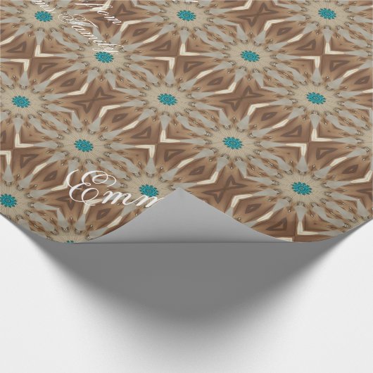 万華鏡エレガントデザインシックブラウンターコイズ ラッピングペーパー (角)