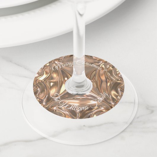 万華鏡デザイン金ゴールドシック追加の名前と文字 ワイングラスタグ (クローズアップ)