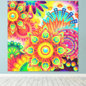 万華鏡型マンダラカラフルス訛り枕 キャンバスプリント (インサイチュ (ウッドフロア))