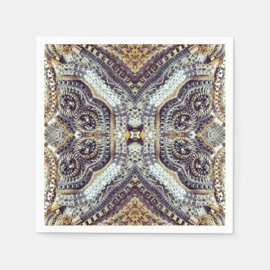 万華鏡性グレー金ゴールドメダリオンステームパンクギア スタンダードカクテルナプキン (正面)