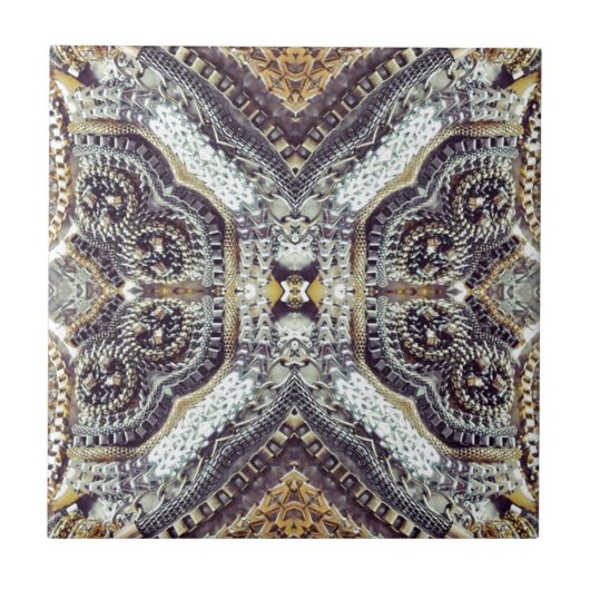 万華鏡性グレー金ゴールドメダリオンステームパンクギア タイル (正面)