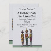 三お洒落誕生日カラフルジェスター人形 招待状 (正面/裏面)