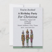 三お洒落誕生日カラフルジェスター人形 招待状 (正面)