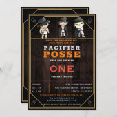 三つおもしろい子おしゃぶりポーズワイルドウエスト誕生日 招待状 (正面/裏面)