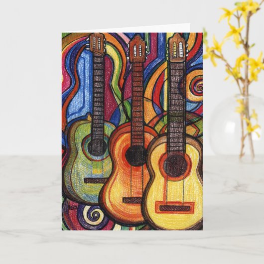 三つのギター カード (黄色い花)