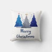 三つのグリッターのクリスマスツリーと星メリー- クッション (正面)