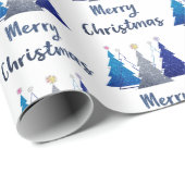 三つのグリッターのクリスマスツリーと星メリー- ラッピングペーパー (ロールコーナー)