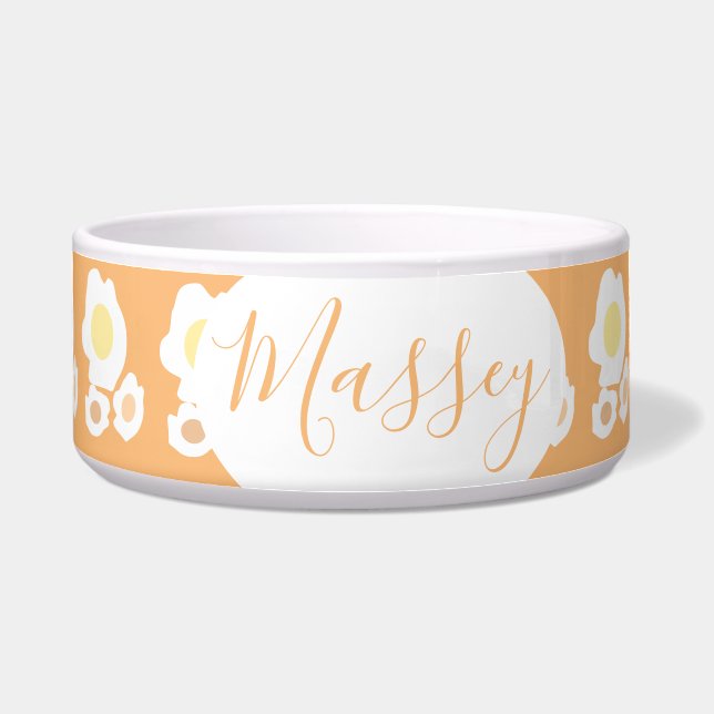 三つの卵パターン名前ペット ボウル (正面)