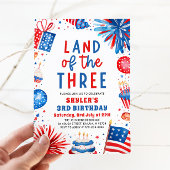 三つの土地の4th 7月 愛国的な 3rd 誕生日 招待状