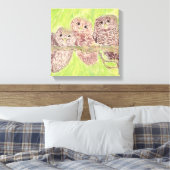 三つの小さなスクワリングのフクロウ絵画 – アクリル。 キャンバスプリント (インサイチュ (寝室))