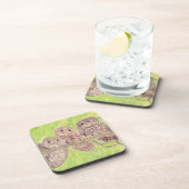 三つの小さなスクワリングのフクロウ絵画 – アクリル。 コースター (右側)