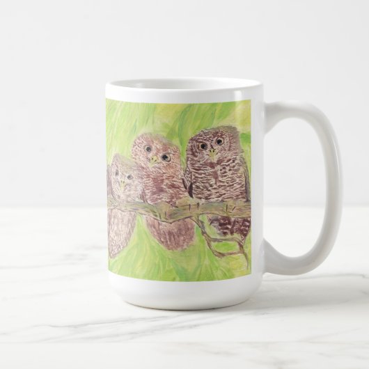 三つの小さなスクワリングのフクロウ絵画 – アクリル。 コーヒーマグカップ (右)