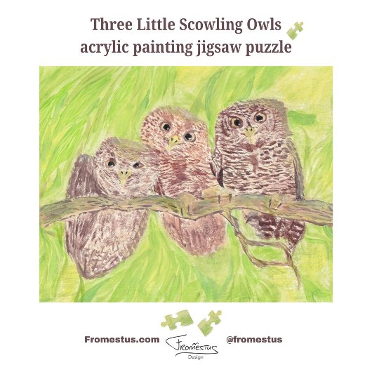 三つの小さなスクワリングのフクロウ絵画 – アクリル。 ジグソーパズル