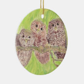 三つの小さなスクワリングのフクロウ絵画 – アクリル。 セラミックオーナメント (右)