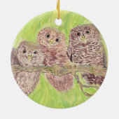 三つの小さなスクワリングのフクロウ絵画 – アクリル。 セラミックオーナメント (裏面)