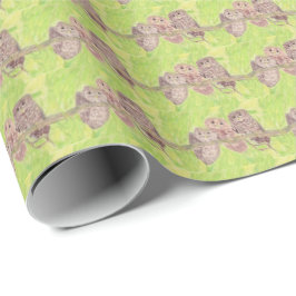 三つの小さなスクワリングのフクロウ絵画 – アクリル。 ラッピングペーパー