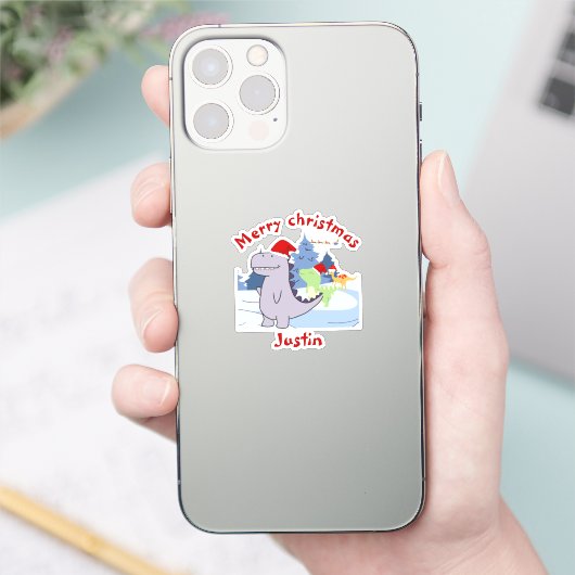 三つの恐竜のクリスマスギフトパーソナライズされた名 シール (スマートフォン)