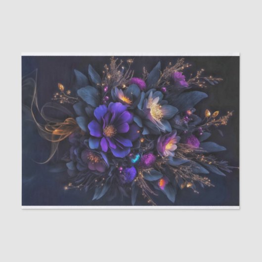 三つの濃い花に金色の火花を散らす 薄葉紙 (正面)