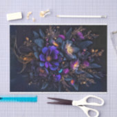 三つの濃い花に金色の火花を散らす 薄葉紙 (クラフト)