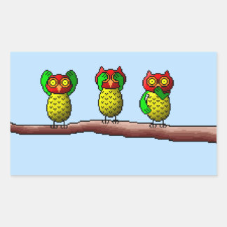 三つの賢いフクロウ、聞く、見る話と悪ではない 長方形シール